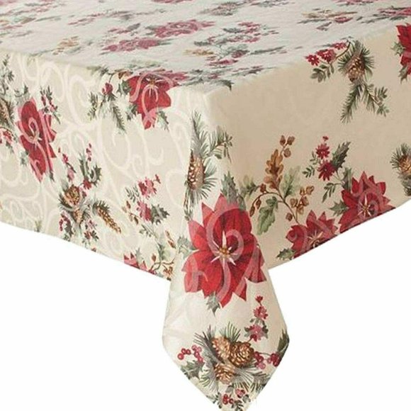 NEW 60" x 84" OBLONG Fabric Tablecloth FOOD NETWORK Christmas Winter Juniper - Picture 3 of 9